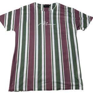 BoohooMAN Knit Shirt Medium – Blush Pink Green White Stripes, Streetwear